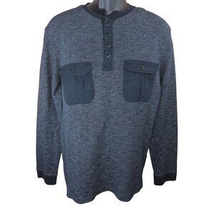 Rock & Republic Mens XL Henley Shirt With Chest Pockets Black